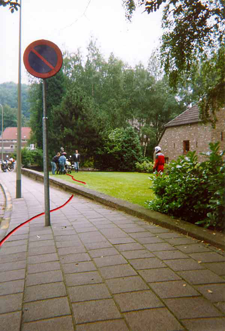 Line showing how the motorcycle went into the garden, from another angle