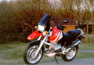 Red and white BMW R1100GS
