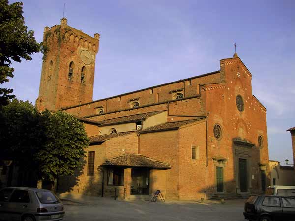 Church in brick stones, warm light