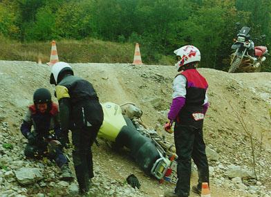 R1100GS on its side, uphill