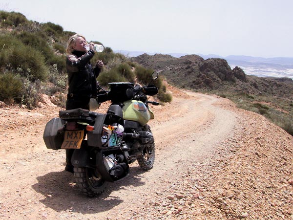 BMW R1100GS on a dry mountain road